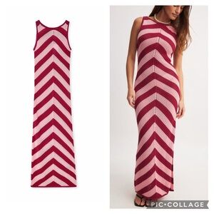 NWT NA-KD Chevron Patterned Red and Pink Crochet Maxi Dress 100% Cotton